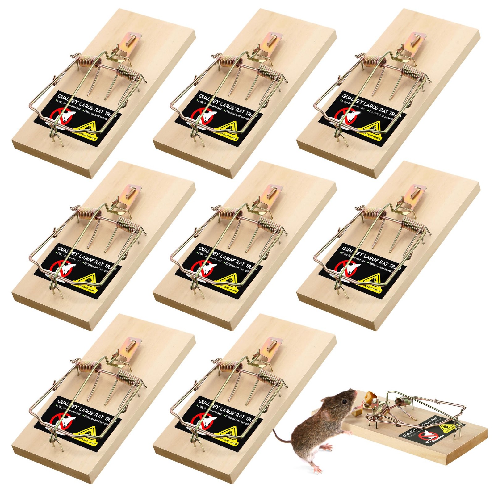 8 Pack Large Rat Traps, Reusable Wooden Mouse Traps with Heavy Duty Double Sp... gallery