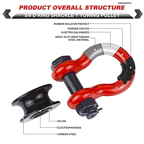 Upgraded Snatch Block, 3/4" D Ring Shackle (2 Pack) 22,000lb Break Strength Red gallery