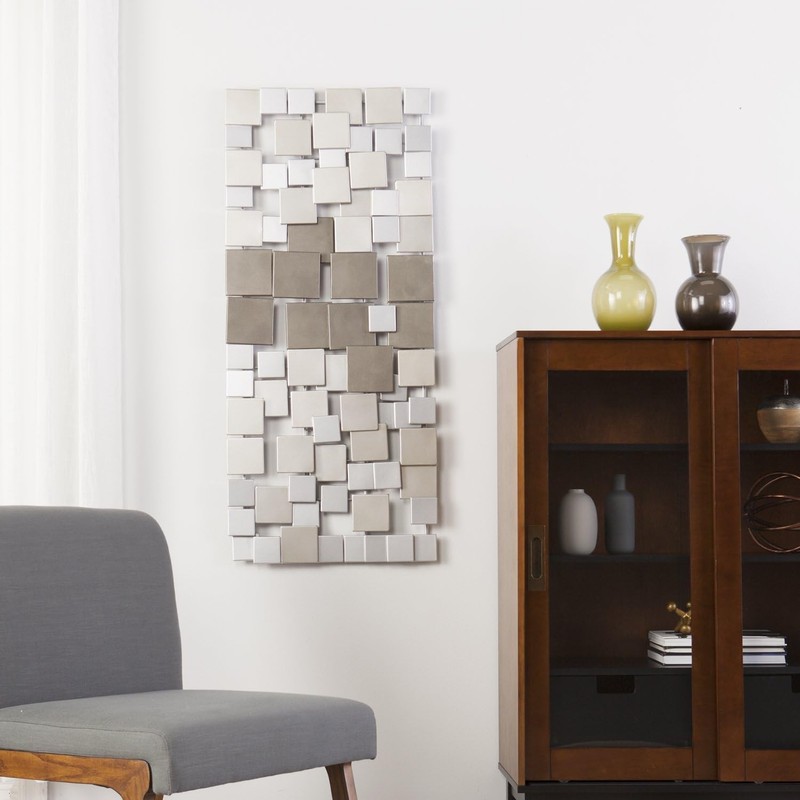 Contemporary 3D Geometric Wall Sculpture in Silver - Unique 47" x 2.25" Design gallery