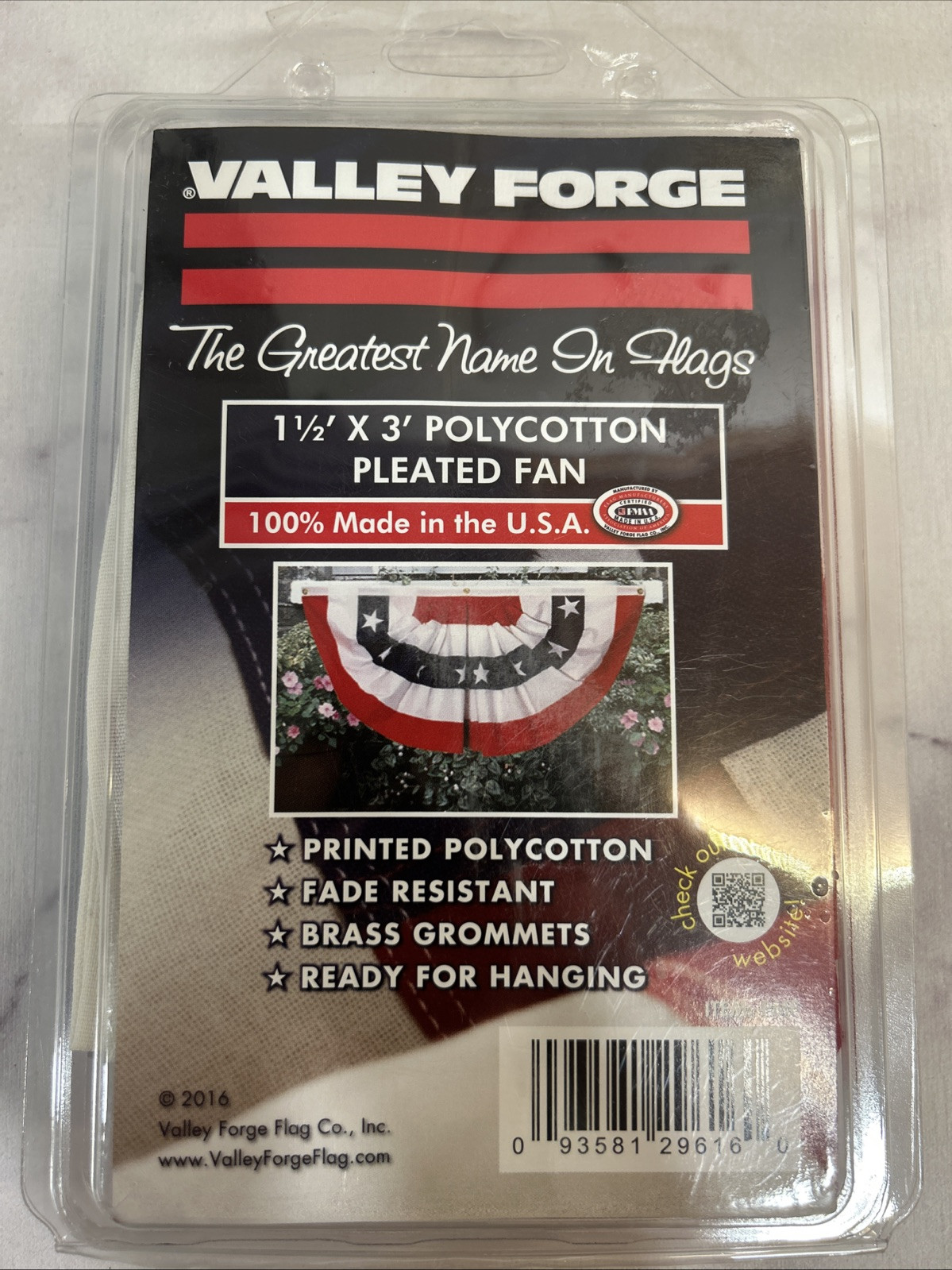 Valley Forge PMF Printed Polycotton Pleated Mini-Fan Flag 1-1/2 W x 3 H ft. gallery