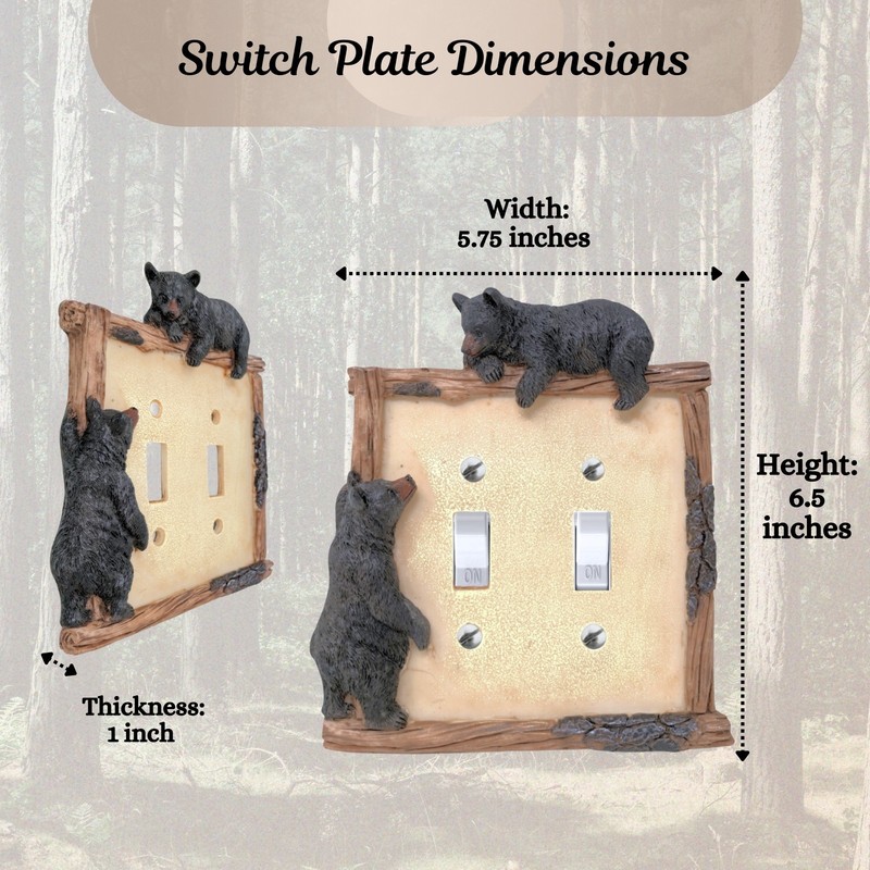Black Bear Log Double Toggle Switch Wall Plate Cover Cabin Lodge Home Decor gallery