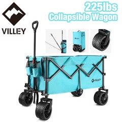 VILLEY Folding Beach Wagon Cart Collapsible Wagon Enlarged 225 lbs Load Capacity