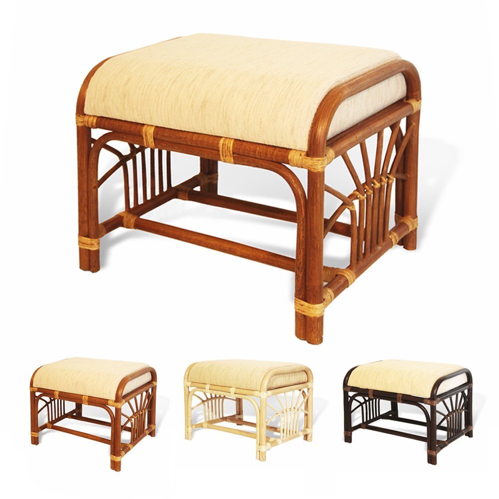 Krit Colonial Handmade Rattan Wicker Ottoman Footstool Pouf Stool w/Cushion gallery