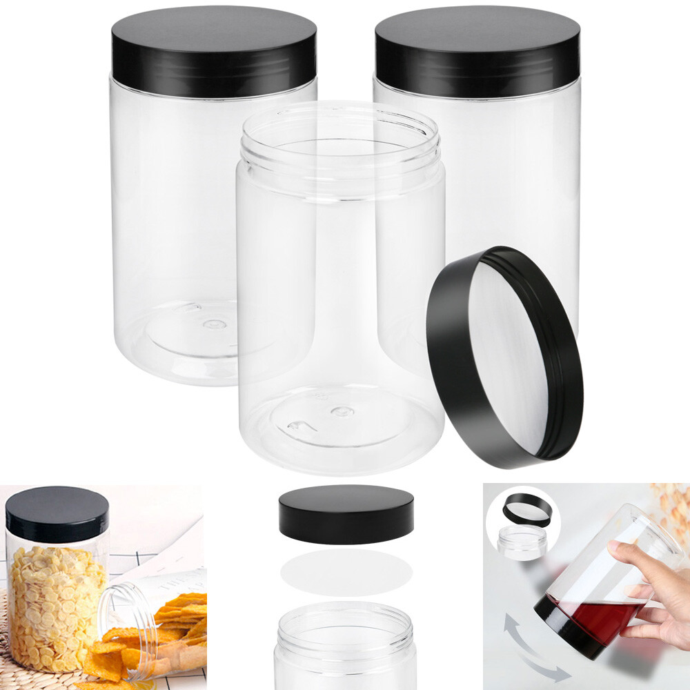 27oz Clear Plastic Jars with Screw On Lids Empty 3 Pack Food Storage Containers gallery