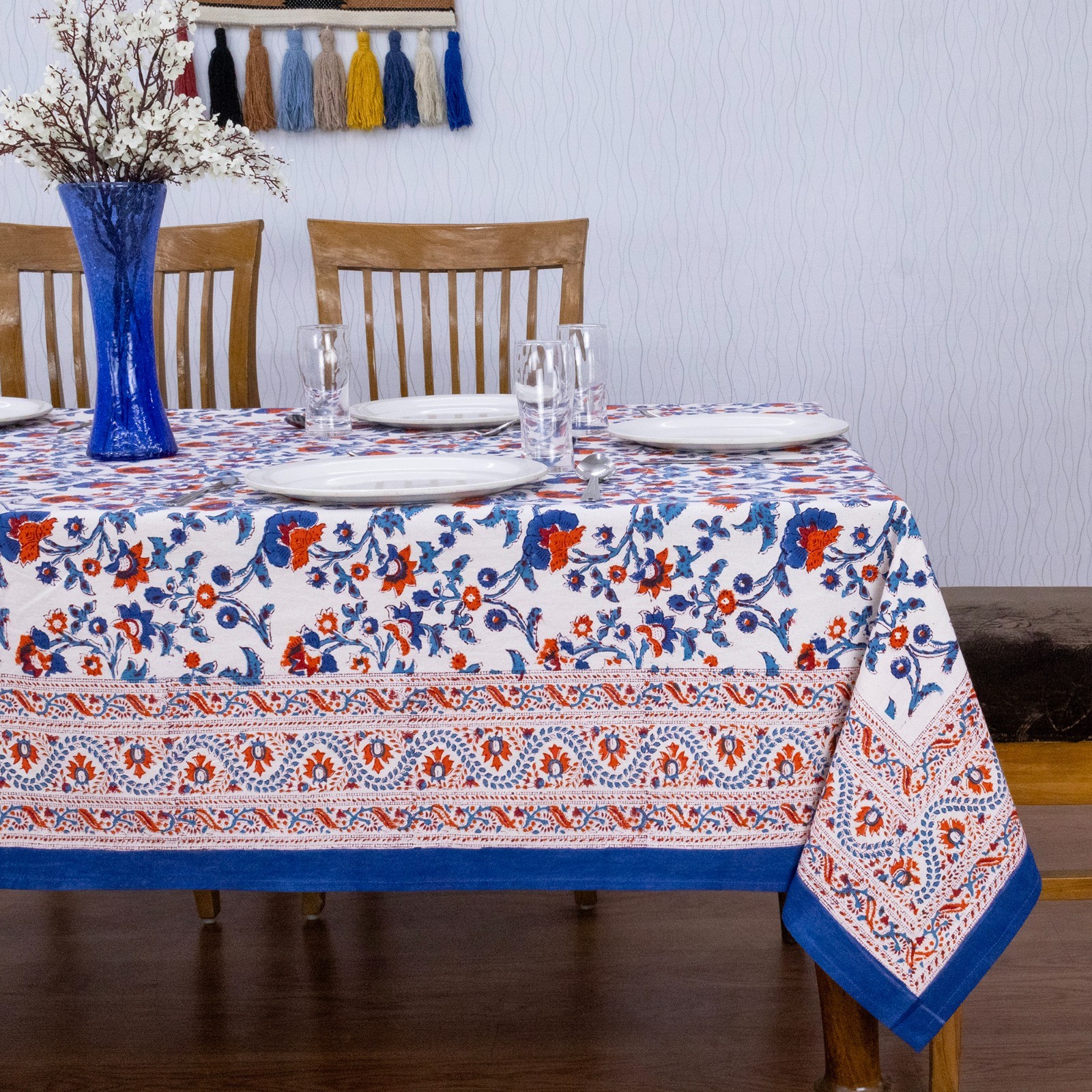 Dining Tablecloth, Cotton Table Cover, Wedding Gift, Block Printed Linens gallery