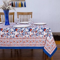 Dining Tablecloth, Cotton Table Cover, Wedding Gift, Block Printed Linens