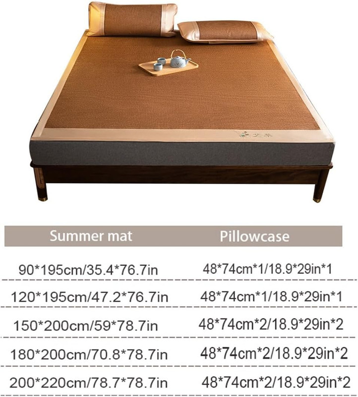 Bamboo Summer Sleeping Mat - Double-Sided, Foldable Cooling Mattress Pad 120cm gallery