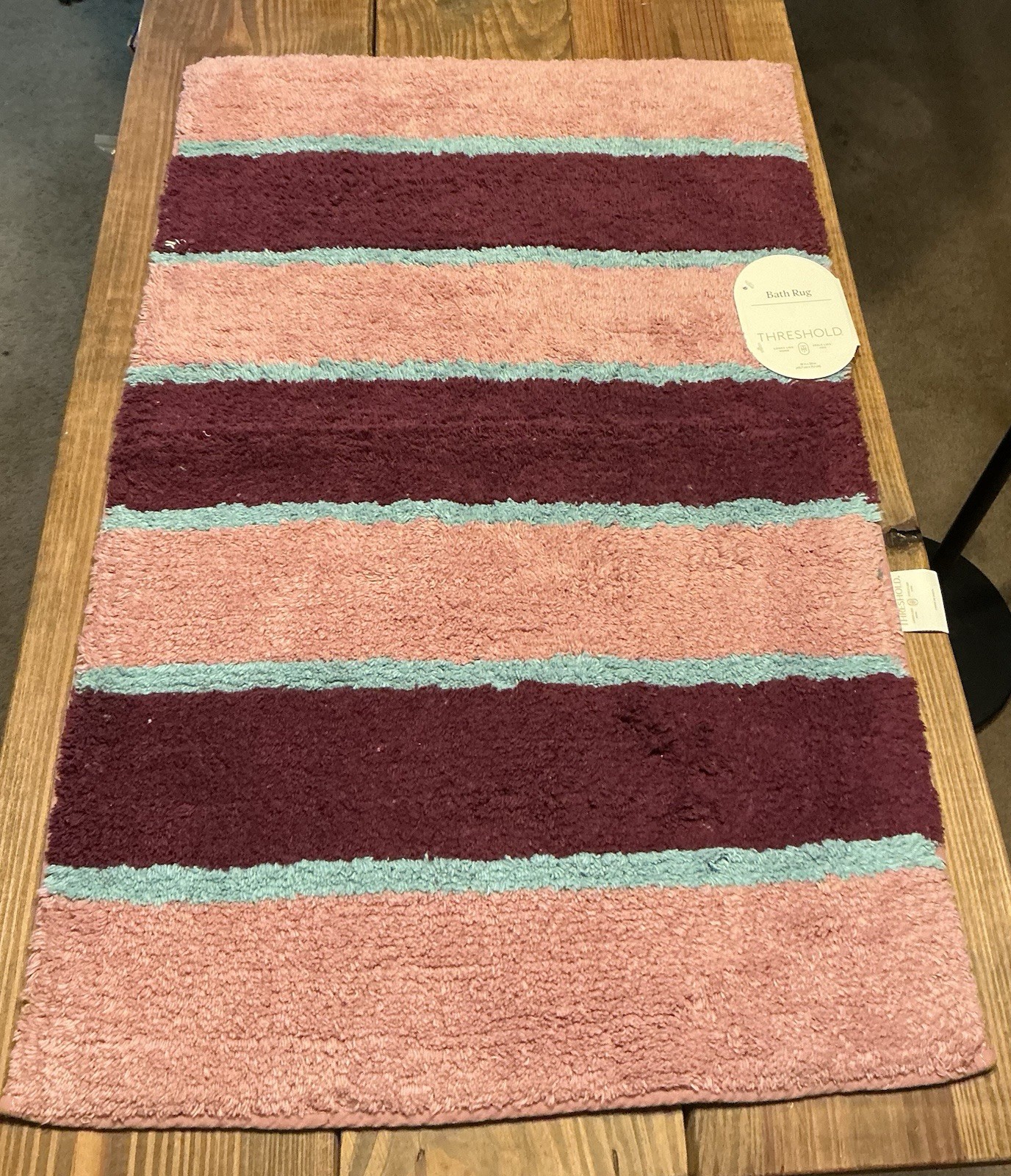 Threshold Striped Bath Rug Pink Burgundy Light Blue 18x28in Rectangle gallery