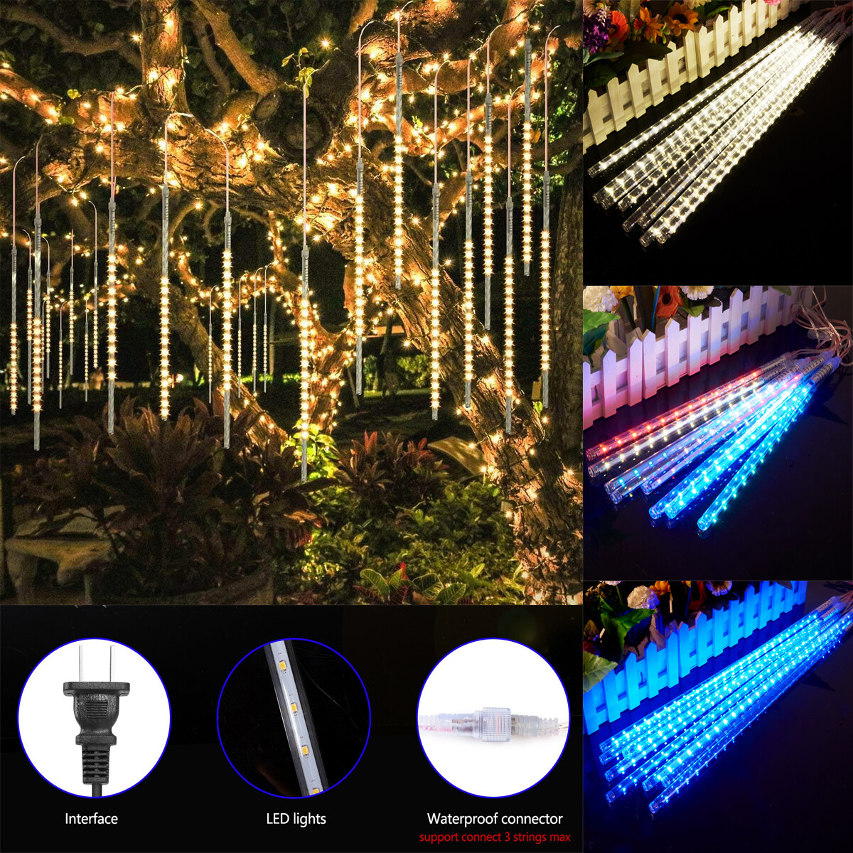 10 30 50cm LED Lights Meteor Shower Rain Drop 8/10 Tube Christmas Tree Outdoor gallery