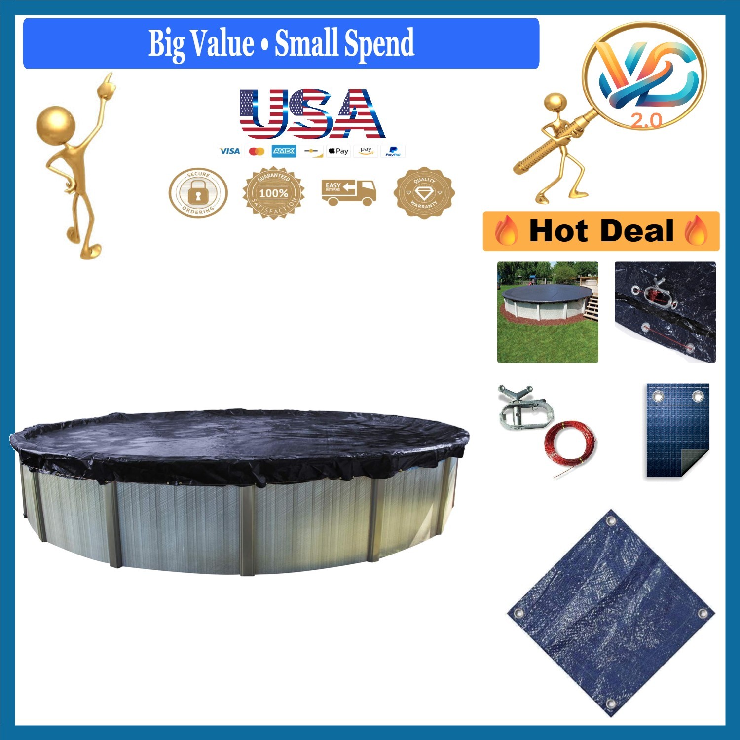 Swimline 24 Foot Round Above Ground Pool Winter Cover with Cable and Winch Navy gallery