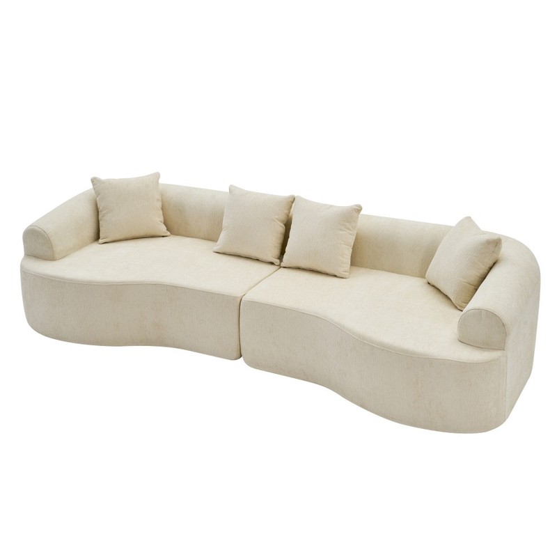 Curved Boneless Sofa,Compression Modular 108'' Sectional,White High-Density gallery