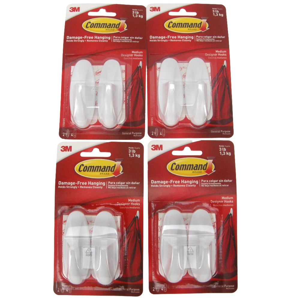 3M Command Hooks 3 Lb Medium Designer Lot of 8 Hooks NIP