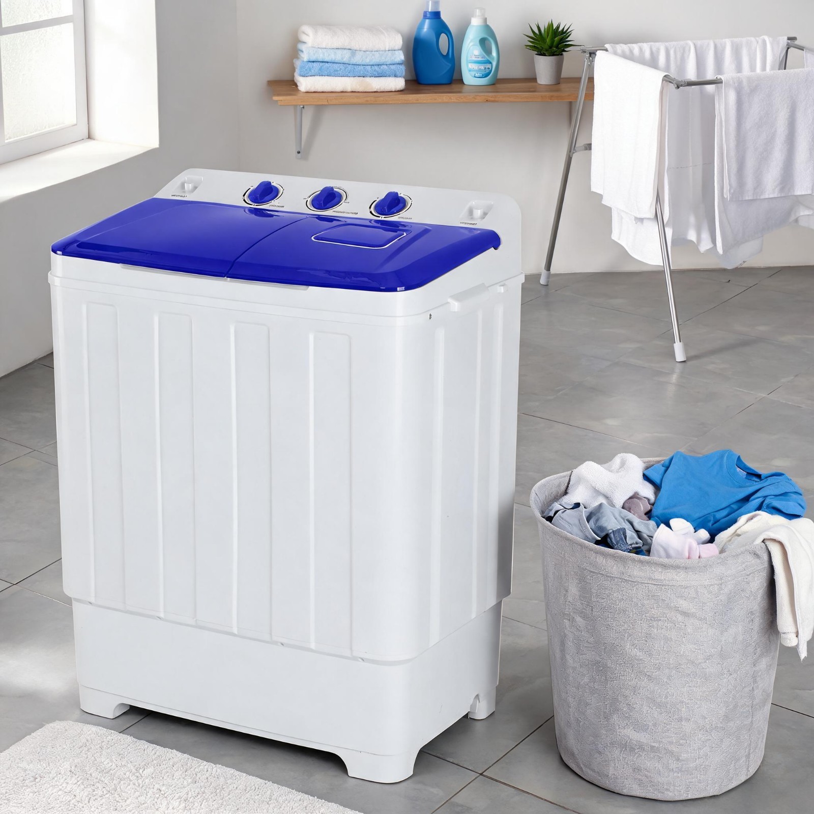 2 In 1 30 lbs Capacity Semi-Automatic Twin Tubs Washing Machine Laundry Washer gallery