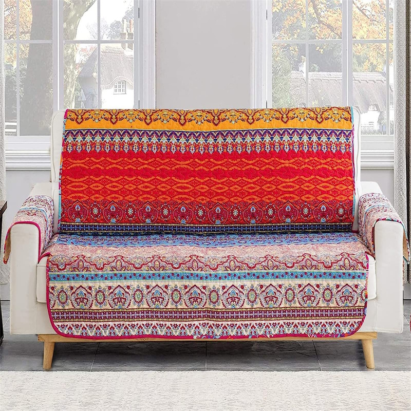 Yiran Boho Mandala Couch Cover Colorful Stripe Sofa Cover Slipcover Elastic gallery