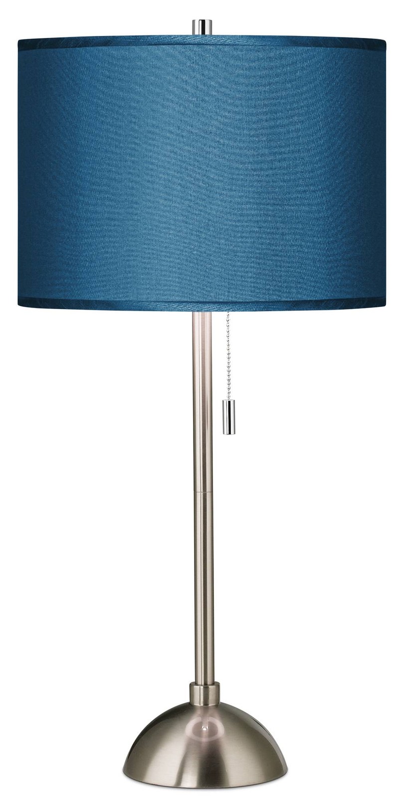Modern Table Lamp Brushed Nickel Silver Blue Faux Silk Drum Shade Living Room gallery