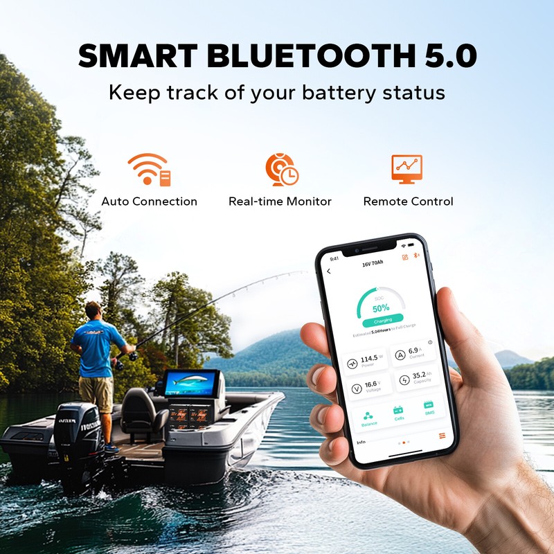 LiTime 16V 70Ah Bluetooth Lithium Battery Born For Fish Finder Marine Electronic gallery