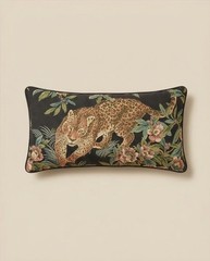 VTG Leopard Tapestry Pillow Lumbar Throw Floral 24″×12″