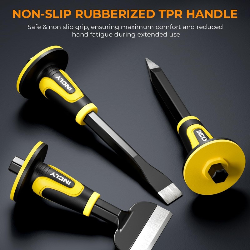INCLY 3PCS Masonry Chisel Set with Hand 11 inches, 8 Black + Yellow gallery