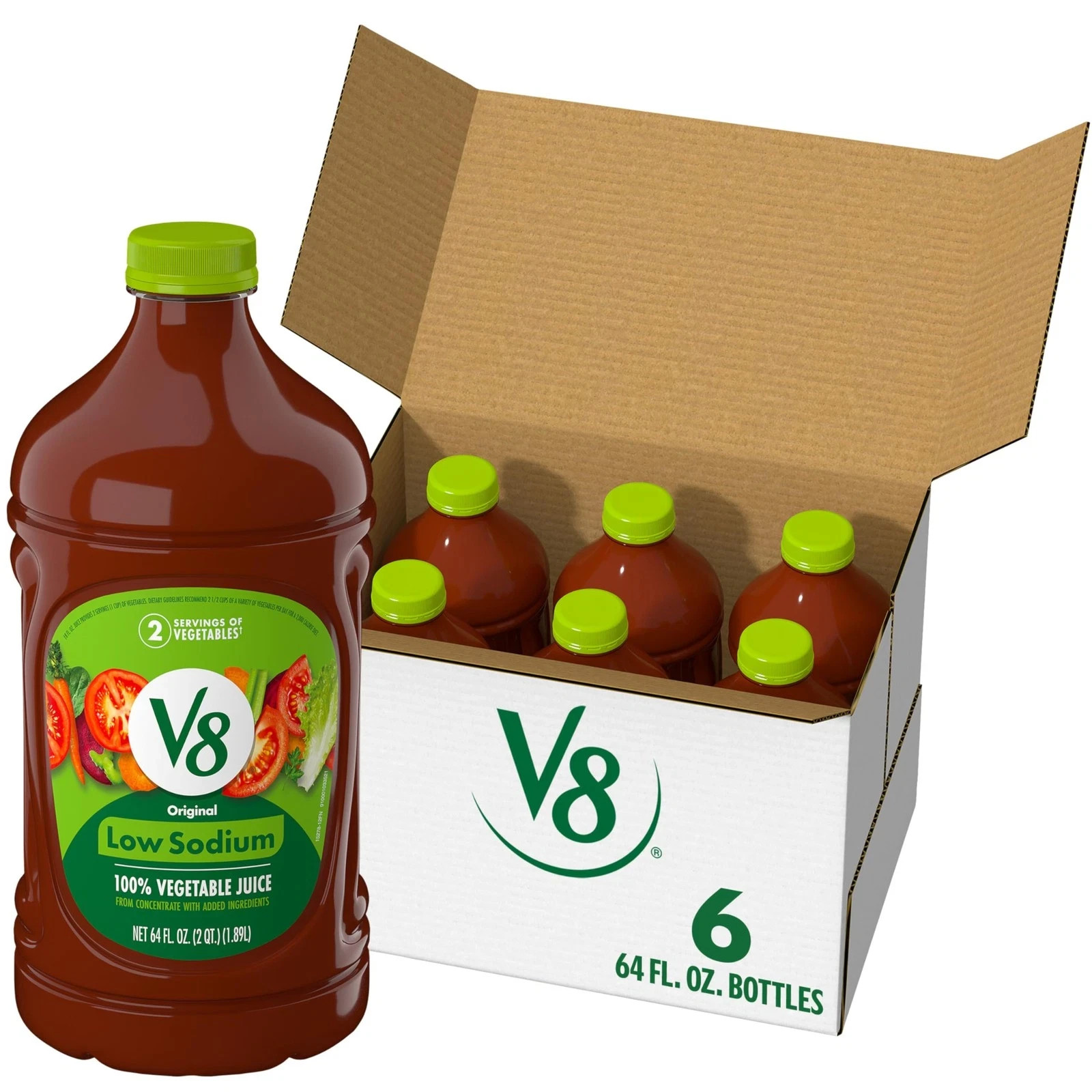 V8 Low Sodium Original 100% Vegetable Juice, 64 fl oz Bottle (6 Pack) gallery