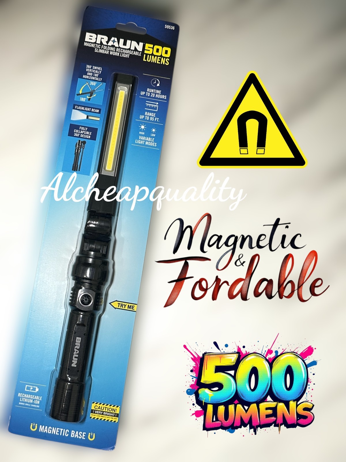 Magnetic Slim Bar Folding Light Rechargeable 500 Lumens Work LED Flashlight Hand gallery