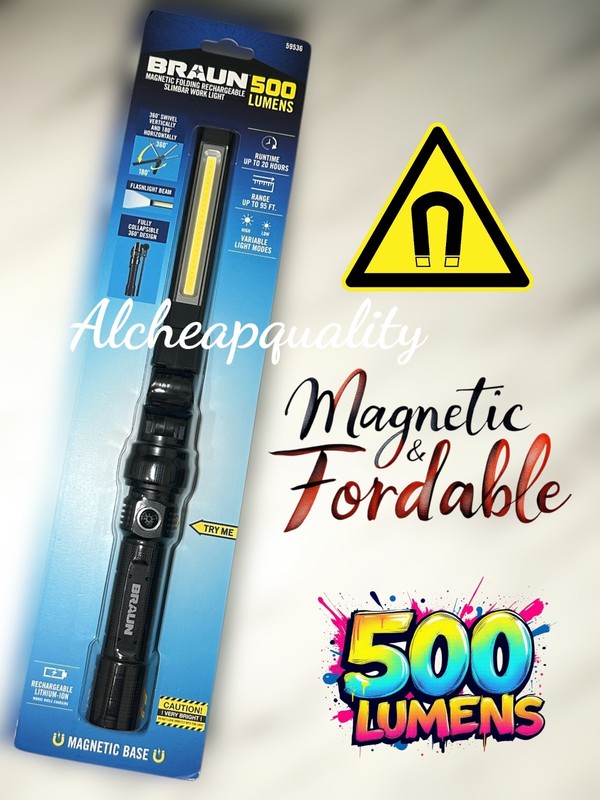 Magnetic Slim Bar Folding Light Rechargeable 500 Lumens Work LED Flashlight Hand gallery