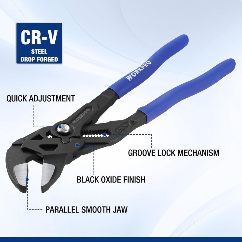 WORKPRO 10" Plier Wrench Adjustable Parallel Smooth Jaw Pliers CR-V Construction gallery