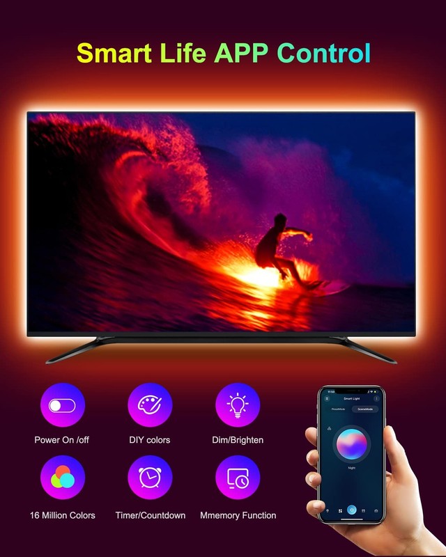 Color Changing Bluetooth LED Lights for TV, Smart App Control with 20ft Strip... gallery