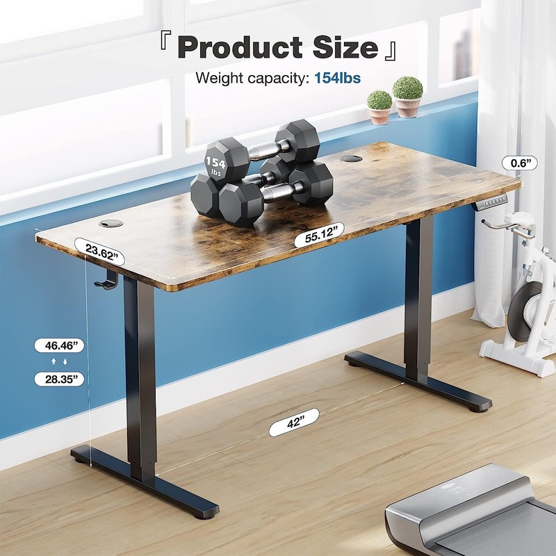 55" Rust Brown Modern Height Adjustable Electric Standing Desk Home Office Table gallery