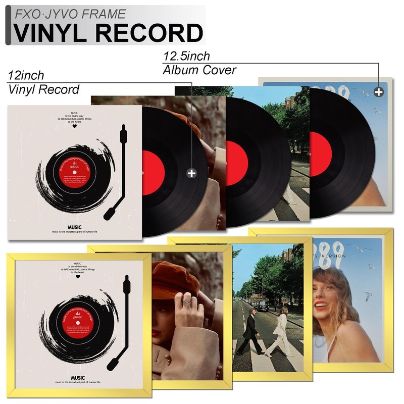 Fxojyvo Vinyl Record Frame for the Wall Display Album Cover, Gold 12.5 x 12.5... gallery