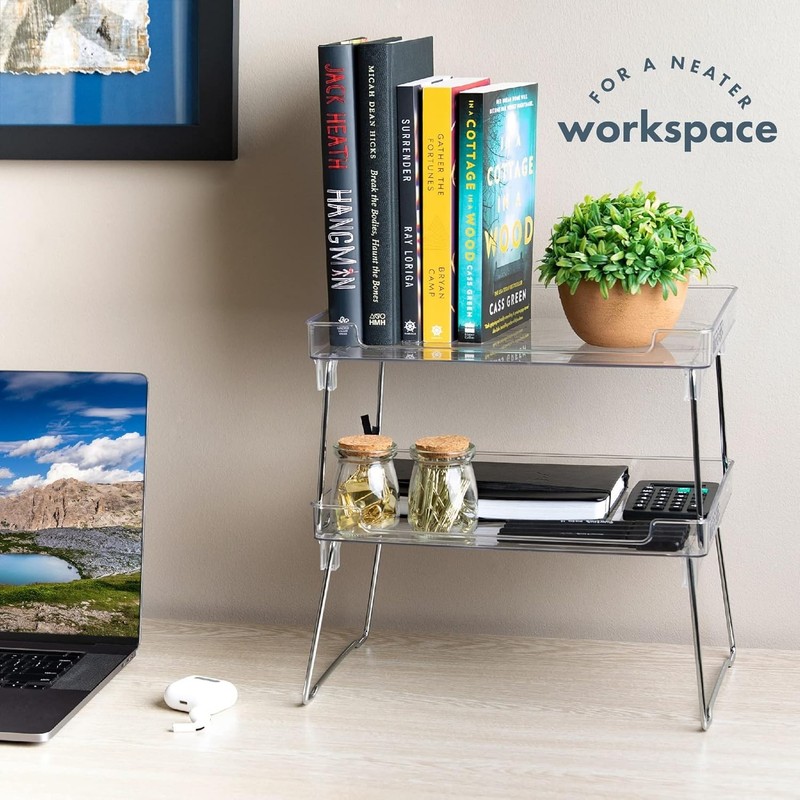 2-Pack Clear Stackable Foldable Shelf Kitchen Counter Cabinet Organizer Storage gallery
