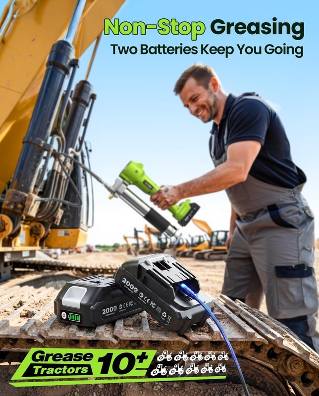 TaskStar Grease Gun Kit (Cordless, Electric, 2 Batteries, 40" Hose & LED Light) gallery
