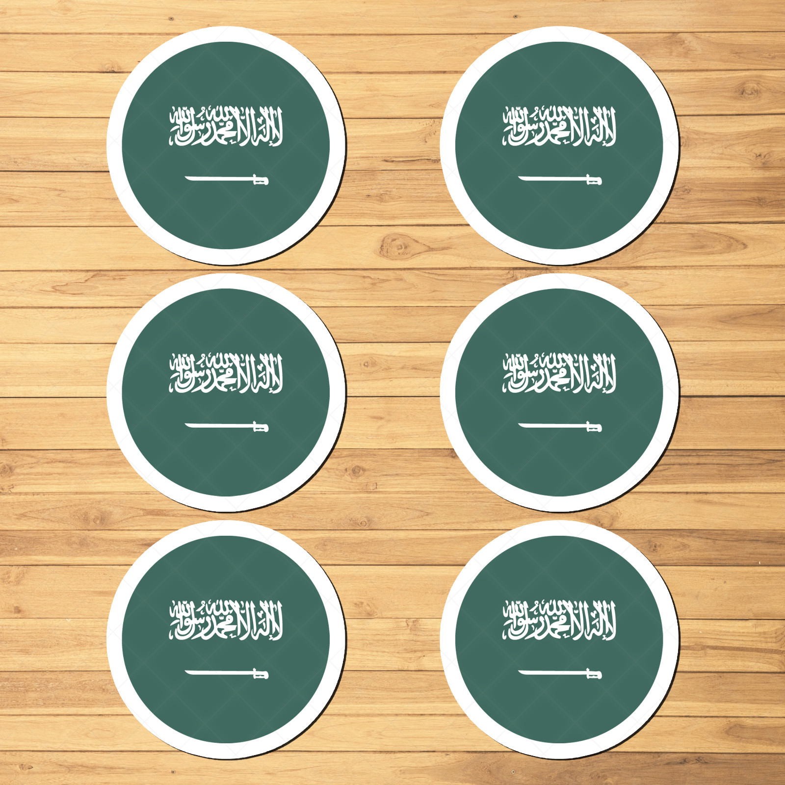 6-Pack Saudi Arabia Flag Stickers - Round Vinyl Decals for Car, Laptop, Tumbler gallery