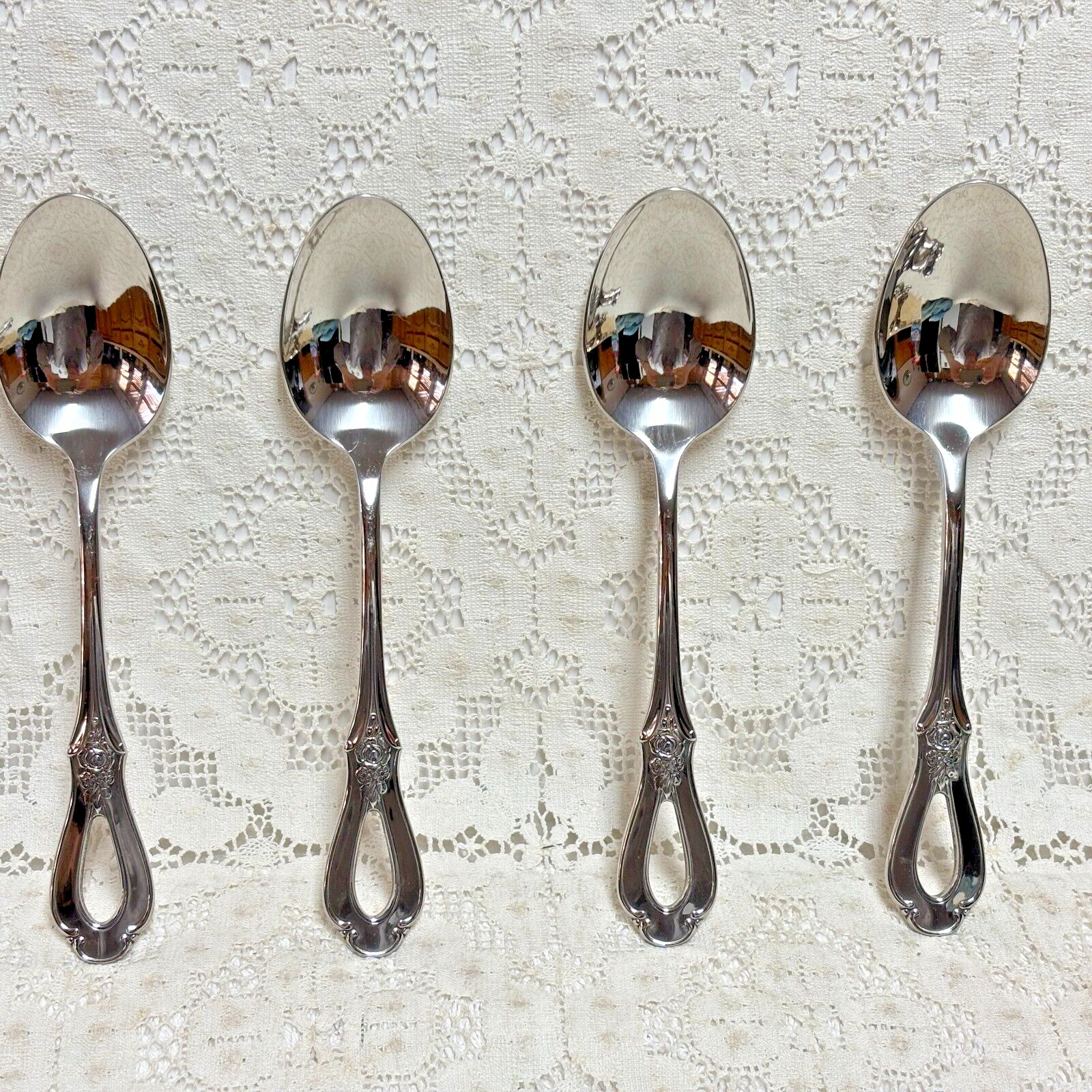 Oneida Toujours Dinner/Oval Soup Spoons 6 5/8" Cube Heirloom Stainless USA 4pcs gallery