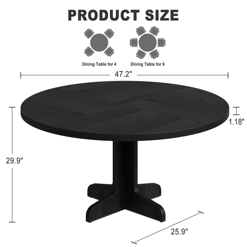 47 in Round Dining Table for 4-6 , Farmhouse Kitchen Table ,Dinner Table ,Black gallery