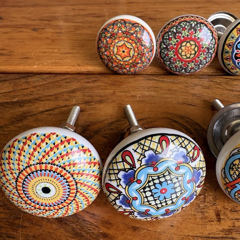Multicolor Mandala Ceramic Knobs Kitchen Cabinet Drawer Cupboard pulls Set of 10 gallery