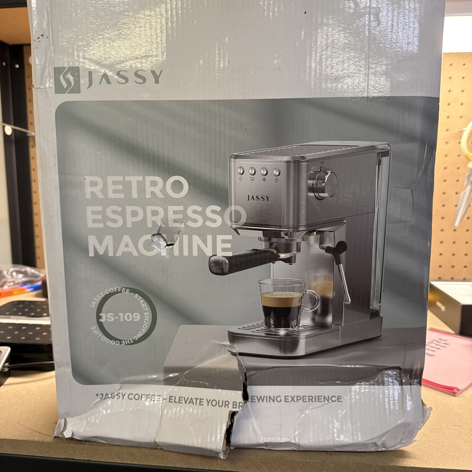 Jassy JS-109 Retro Espresso Machine Silver Ground Coffee with Drip Tray gallery