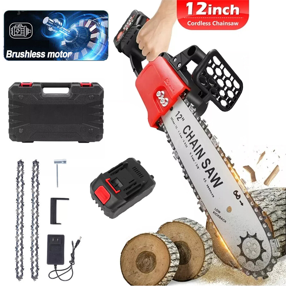 12" Electric Chainsaw Cordless Handheld Chain Saw Wood Cutter + Battery 2 Chains gallery