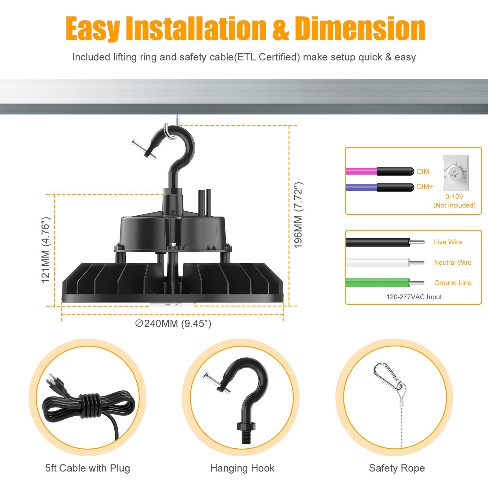 US Plug 150W 200W 240W LED High Bay Light for Warehouse Stadium Gym AC 100-277V gallery