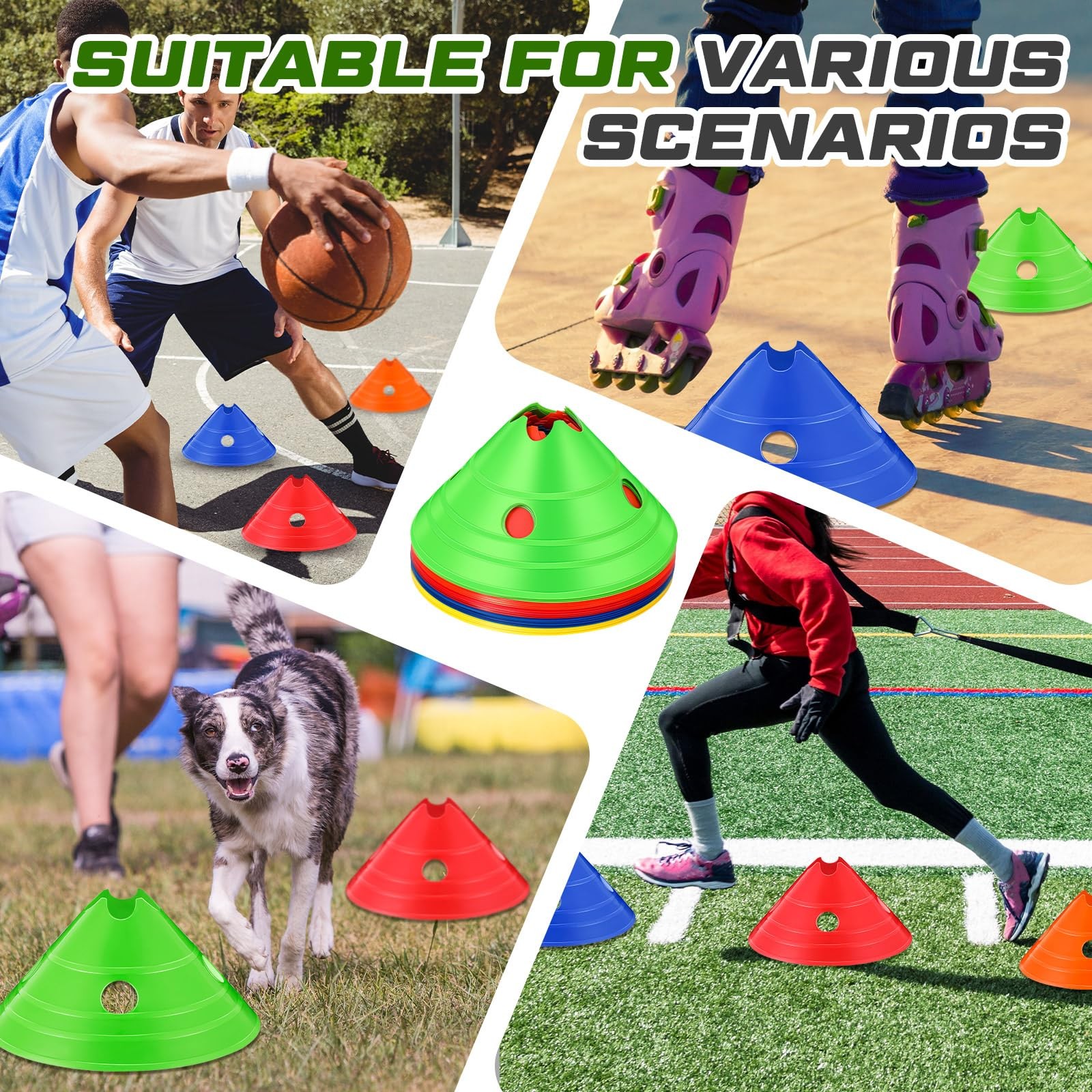 ShinyRelief Jumbo Disc Cones: 10 Pc Soccer Training Set w/Mesh Bag - Multi-Color gallery