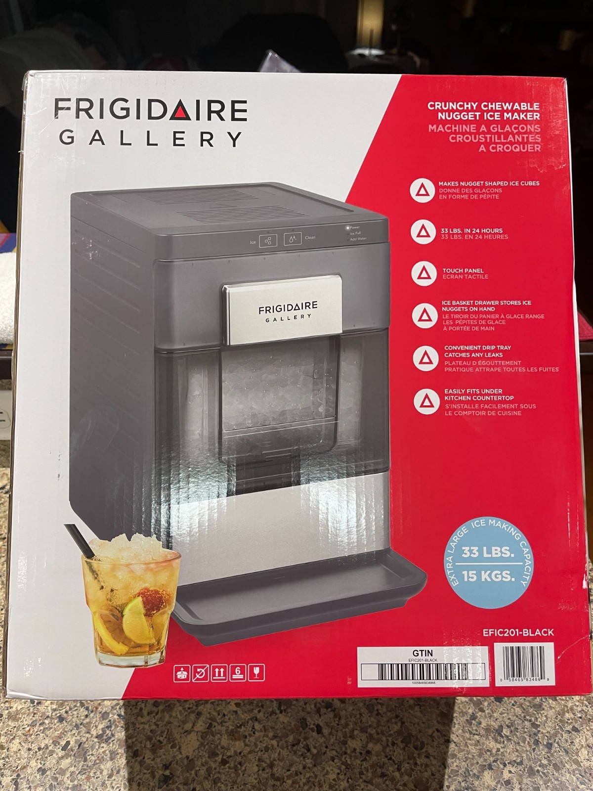 NEW! Frigidaire Gallery Nugget Ice Maker 33 LBS Stainless Steel/Black - EFIC201 gallery