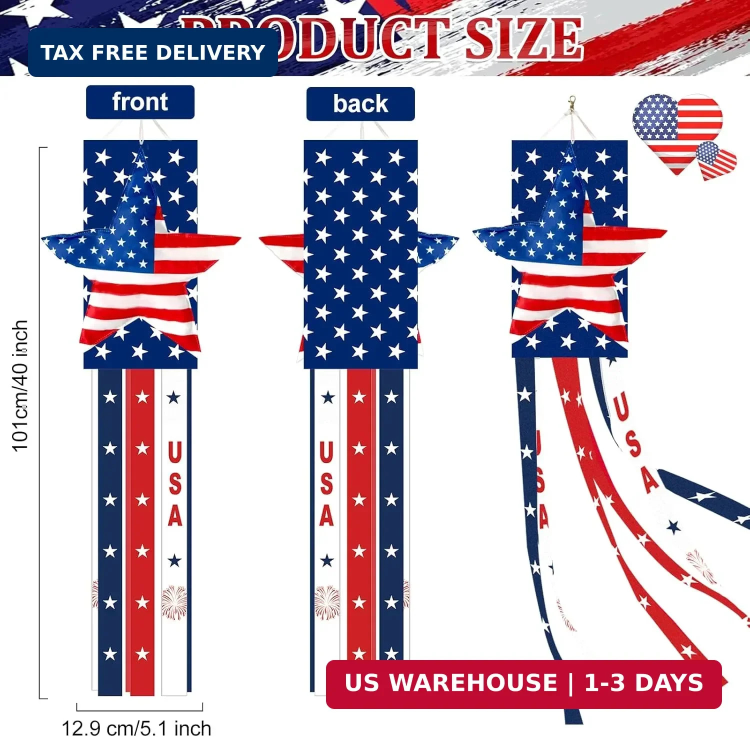 40 Inches USA Star Windsock Decoration, Patriotic Themed Hanging Wind Sock Ornam gallery