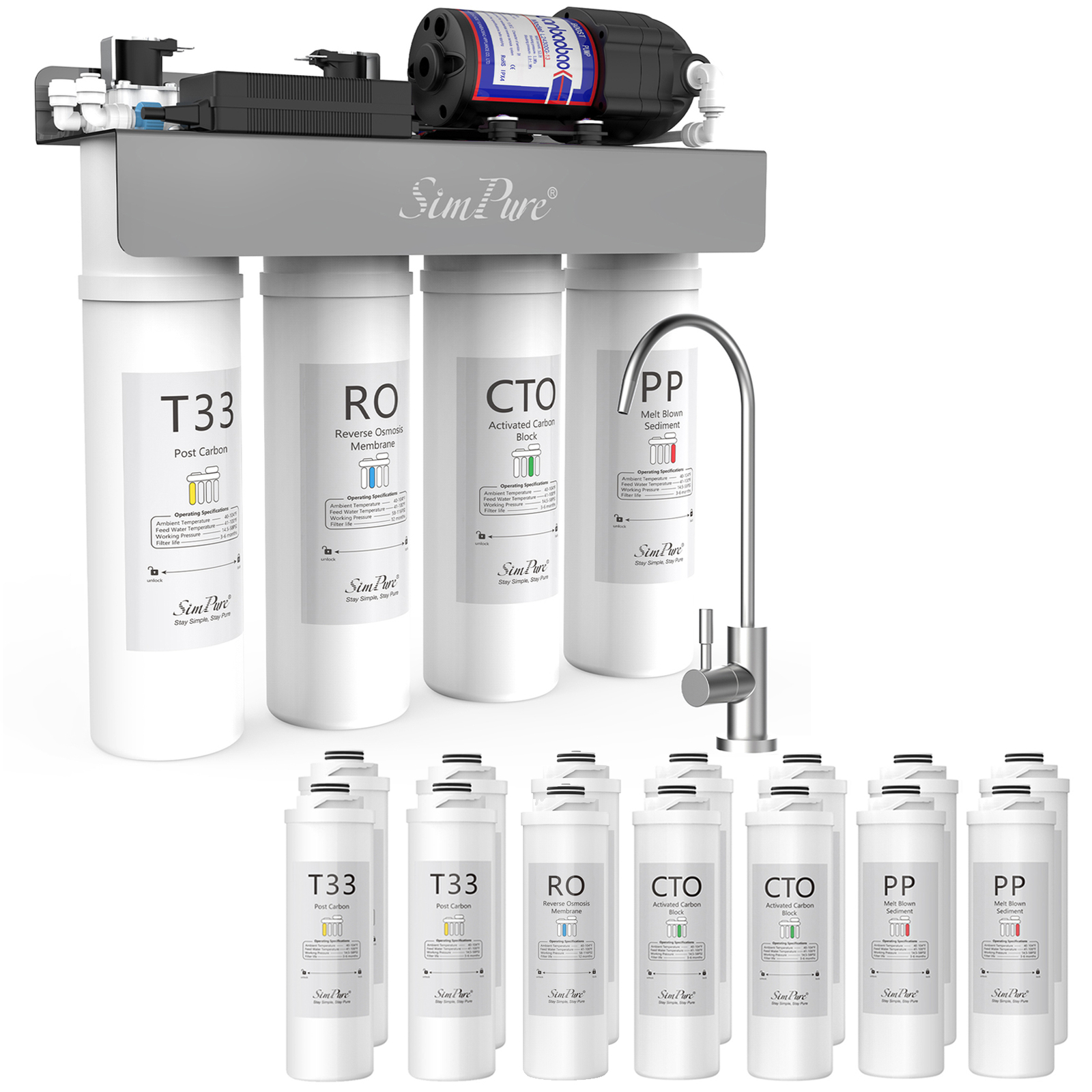 SimPure WP2-400 GPD UV Reverse Osmosis Tankless RO Water Filter System Purifier gallery
