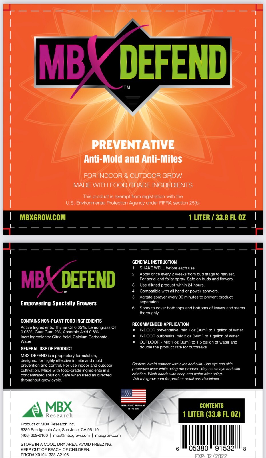 MBX DEFEND - Prevention and control Mites, Powdery Mildew, Aphids - CONCENTRATED gallery