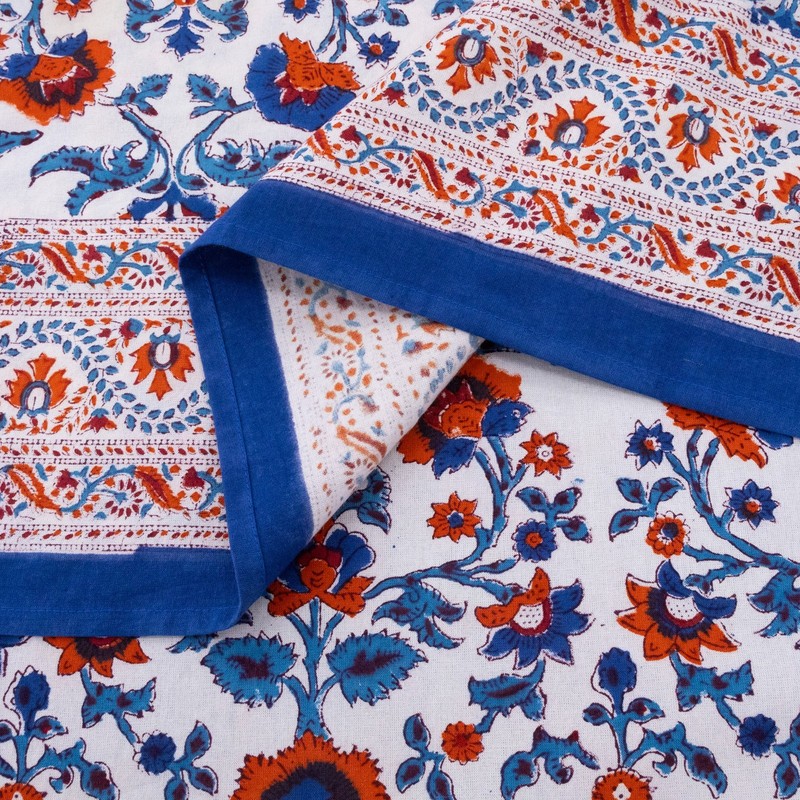 Dining Tablecloth, Cotton Table Cover, Wedding Gift, Block Printed Linens gallery