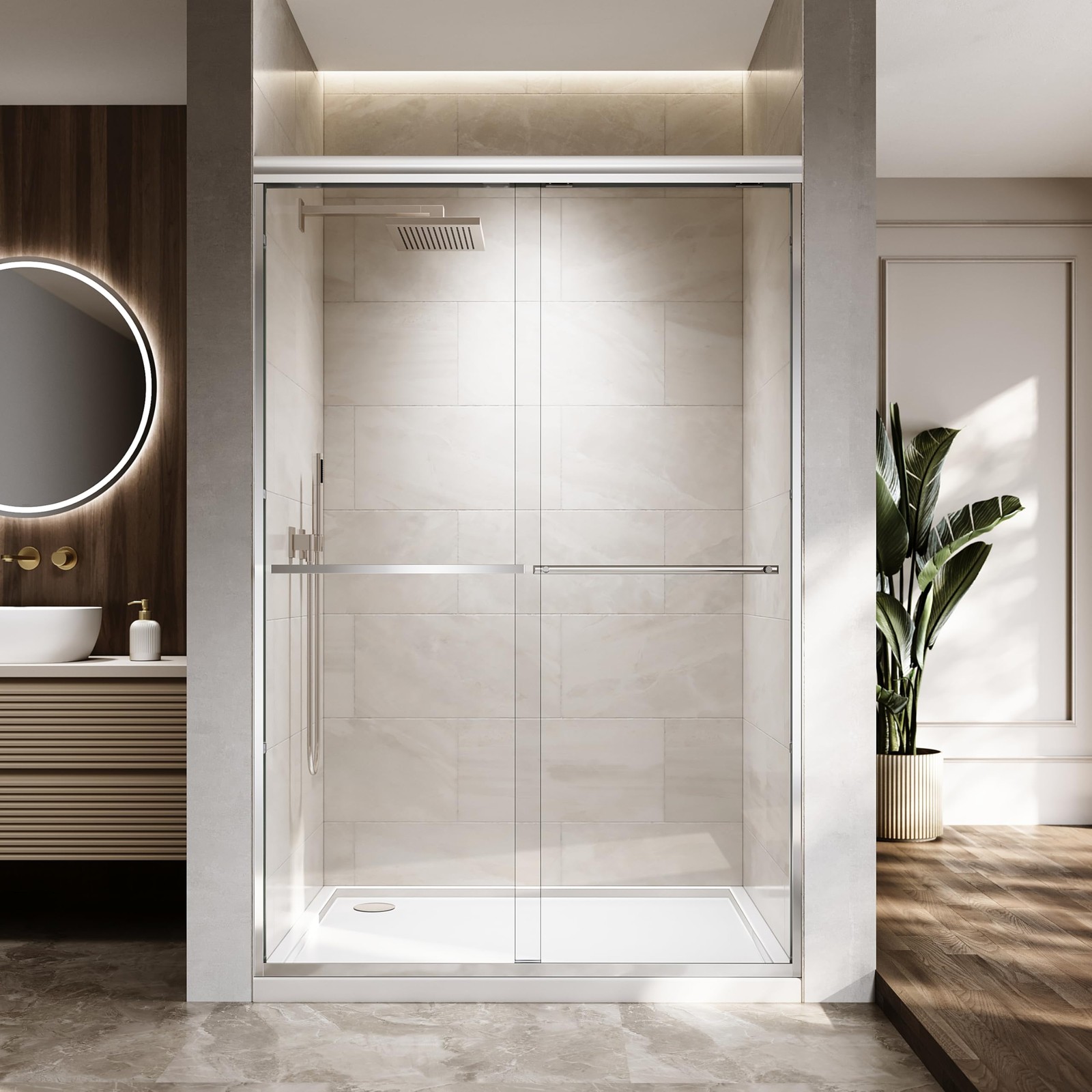 Semi Frameless Bypass Sliding Shower Door 48 W x 72 H Polished Chrome 44-48 ENSO gallery