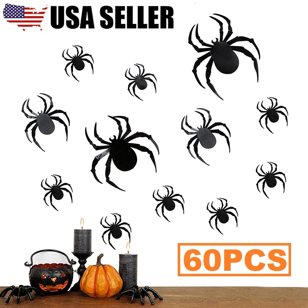 60PCS Realistic Big 3D Spiders Stickers for Halloween Home Party Window Decor US gallery