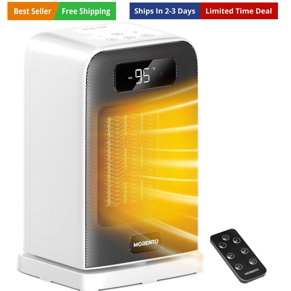 Space Heater, 70° Oscillation, LED Display, 12H Timer, Thermostat, Overheat P...