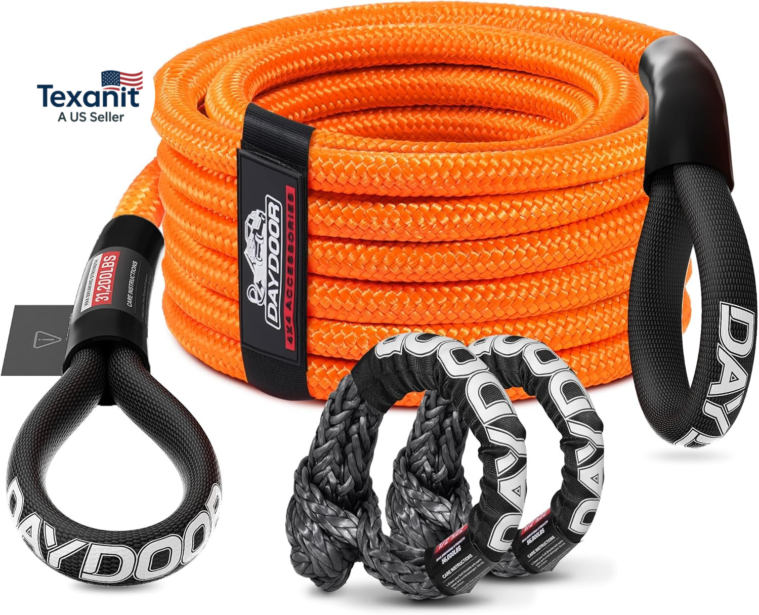 Recovery Tow Rope Kit with 2 Soft Shackles, 7/16 Inch X 30 Ft 31,200 Lbs UHMWPE gallery