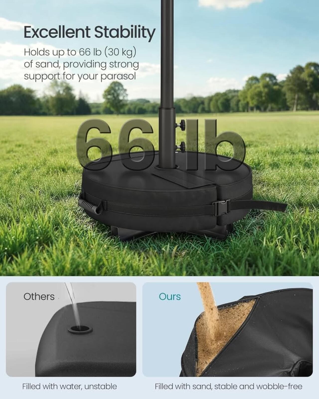 SONGMICS Umbrella Base, Round Patio Umbrella Stand, Sand Fillable Bag 66 lb, gallery