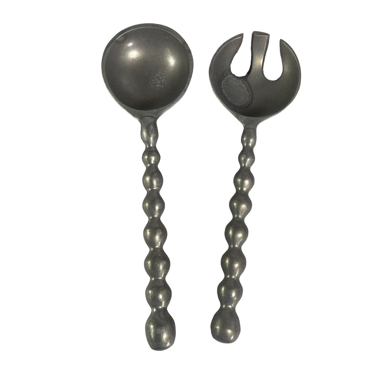 Retro Metal Pewter Salad Servers Serving Utensils Set MCM Rustic Grey Gray gallery